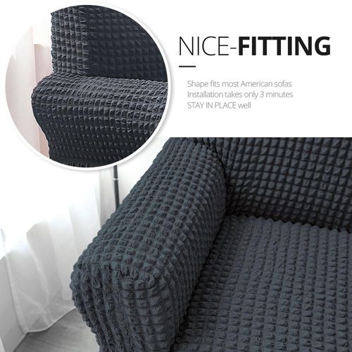 1-piece dark grey loveseat slipcover with country style skirt, high stretch and durable fabric, easy to install fitted sofa furniture protector for standard love seats, free shipping and cash on delivery.