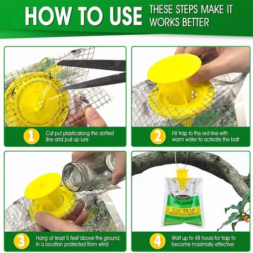 Disposable fly trap bags for outdoor use, mess-free design to catch flies efficiently, ideal for yards, gardens, farms and horse ranches, free shipping and cash on delivery.