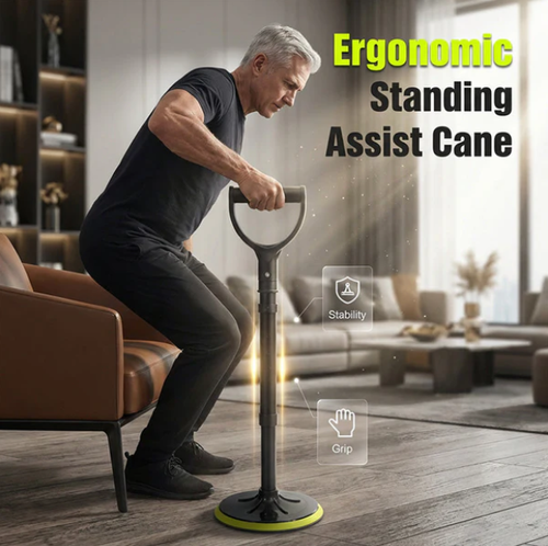 Elderly adjustable standing assist cane