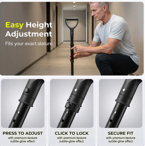 Elderly adjustable standing assist cane