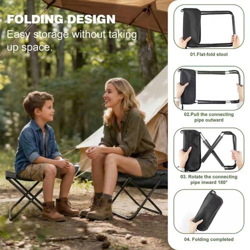 Lightweight collapsible folding stool with two side storage pockets, ultra compact pocket size, perfect portable seating gear for fishing, hiking and outdoor trips, free shipping and cash on delivery.