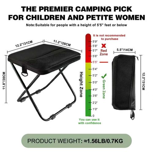 Lightweight collapsible folding stool with two side storage pockets, ultra compact pocket size, perfect portable seating gear for fishing, hiking and outdoor trips, free shipping and cash on delivery.