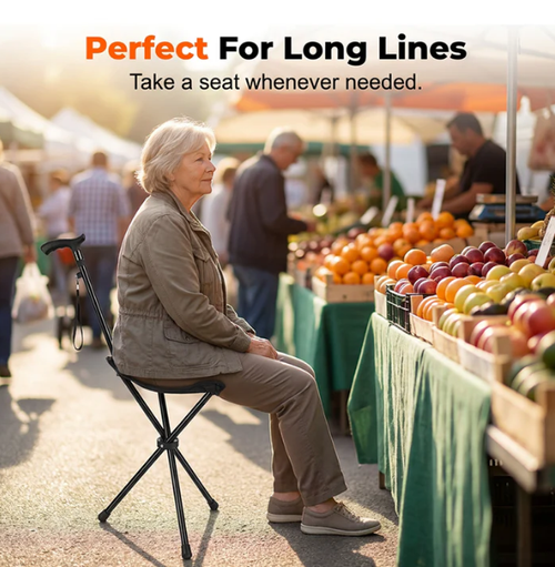 Foldable Walking Cane with Seat
