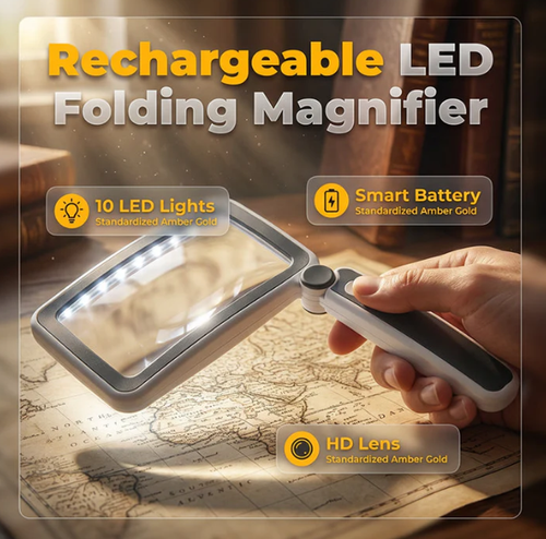 Foldable Handheld Magnifying Glass with Light, Convenient for Reading