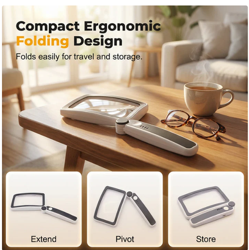 Foldable Handheld Magnifying Glass with Light, Convenient for Reading