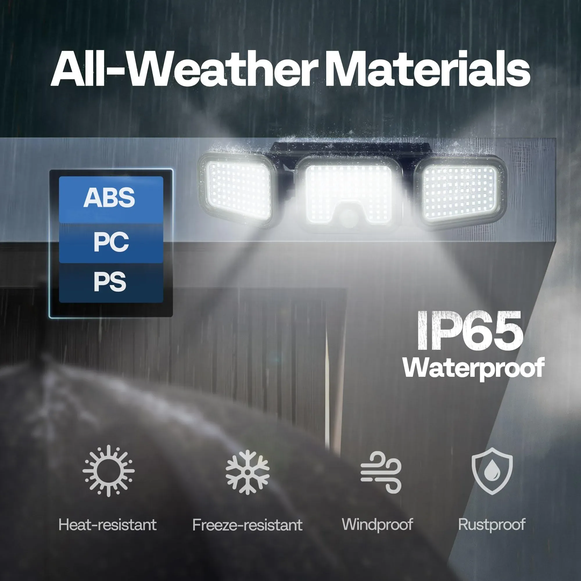 Solar powered security flood light equipped with human motion sensor, three adjustable lamp heads delivering 270° wide illumination range, IP65 waterproof rating durable for outdoor use, great lighting solution for porch, courtyard and yard, free shipping and cash on delivery.