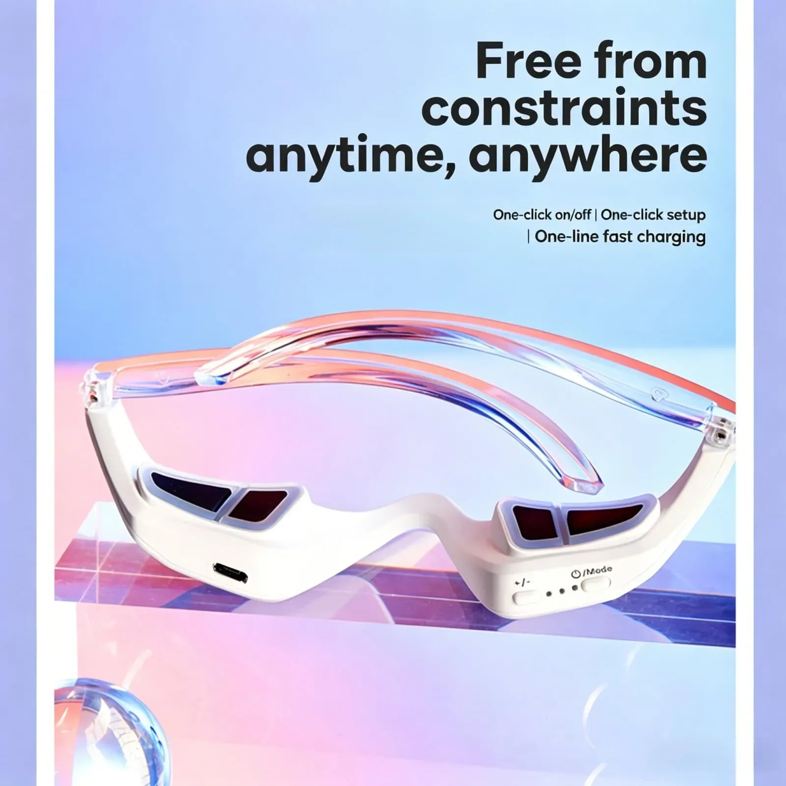 Red light therapy eye massager glasses designed for soothing tired eyes, effectively improve dark circles, under-eye puffiness, eye bags and fine lines around eye area, portable eye care beauty device for daily use, free shipping and cash on delivery.