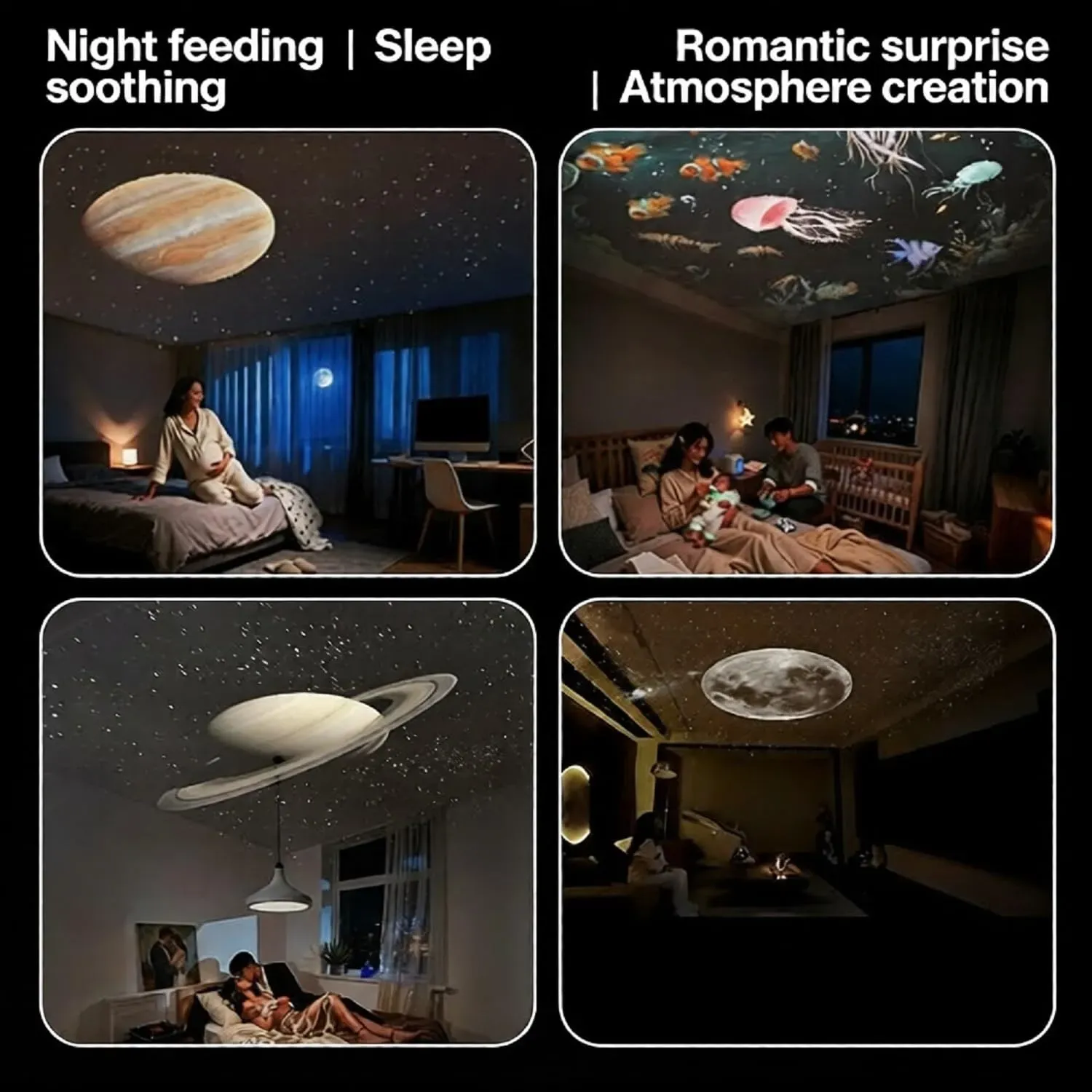2 in 1 Galaxy Starry Sky Night Light Projector, 6 Projection Films 360° Adjustable Brightness LED Star Projector Lamp for Bedroom Ceiling Car Decoration Gift
