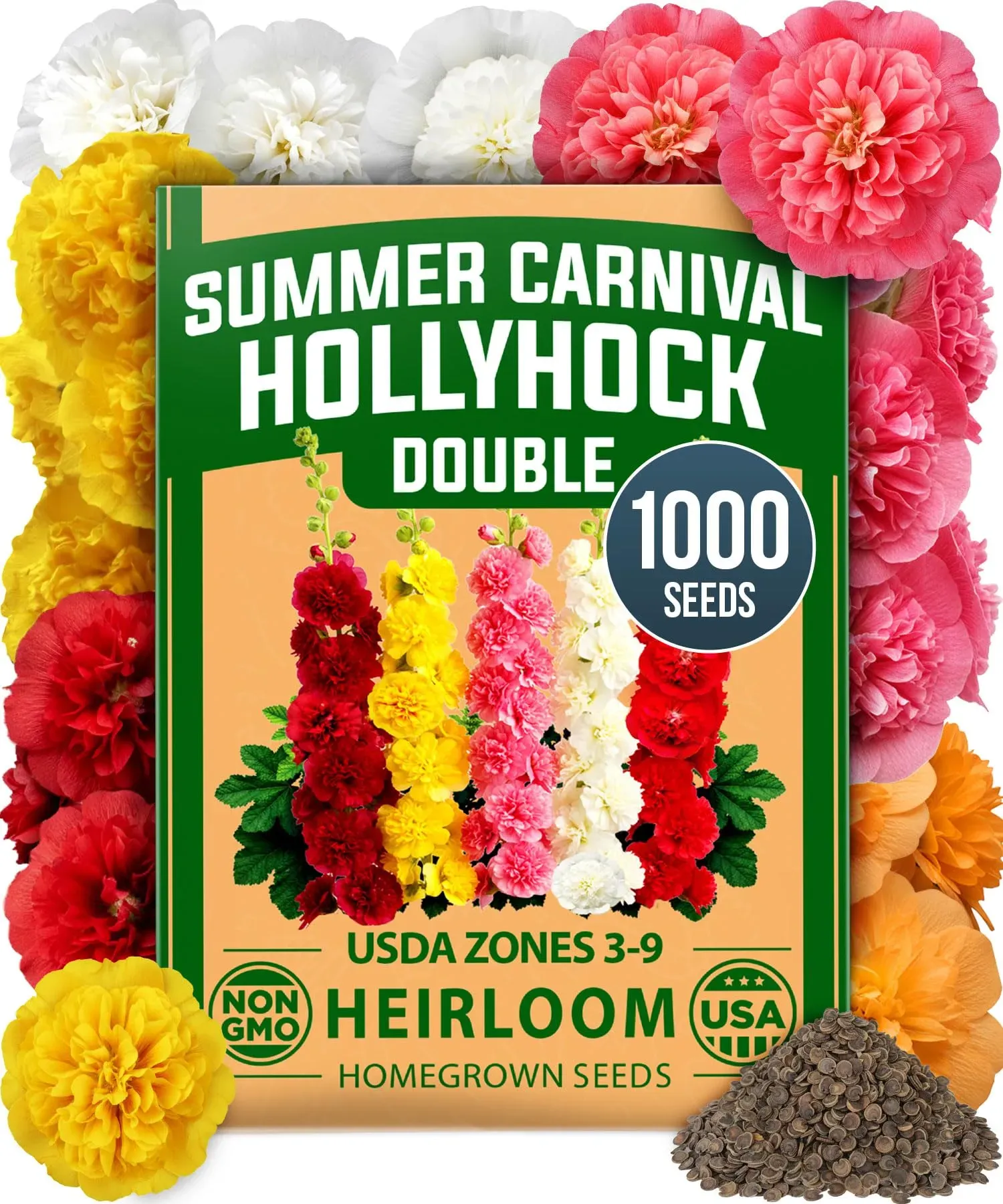 High Germination Rate Flower Seed Assortment, Hollyhock, Cosmos & Lavender Bulk Seeds for Outdoor Garden Planting