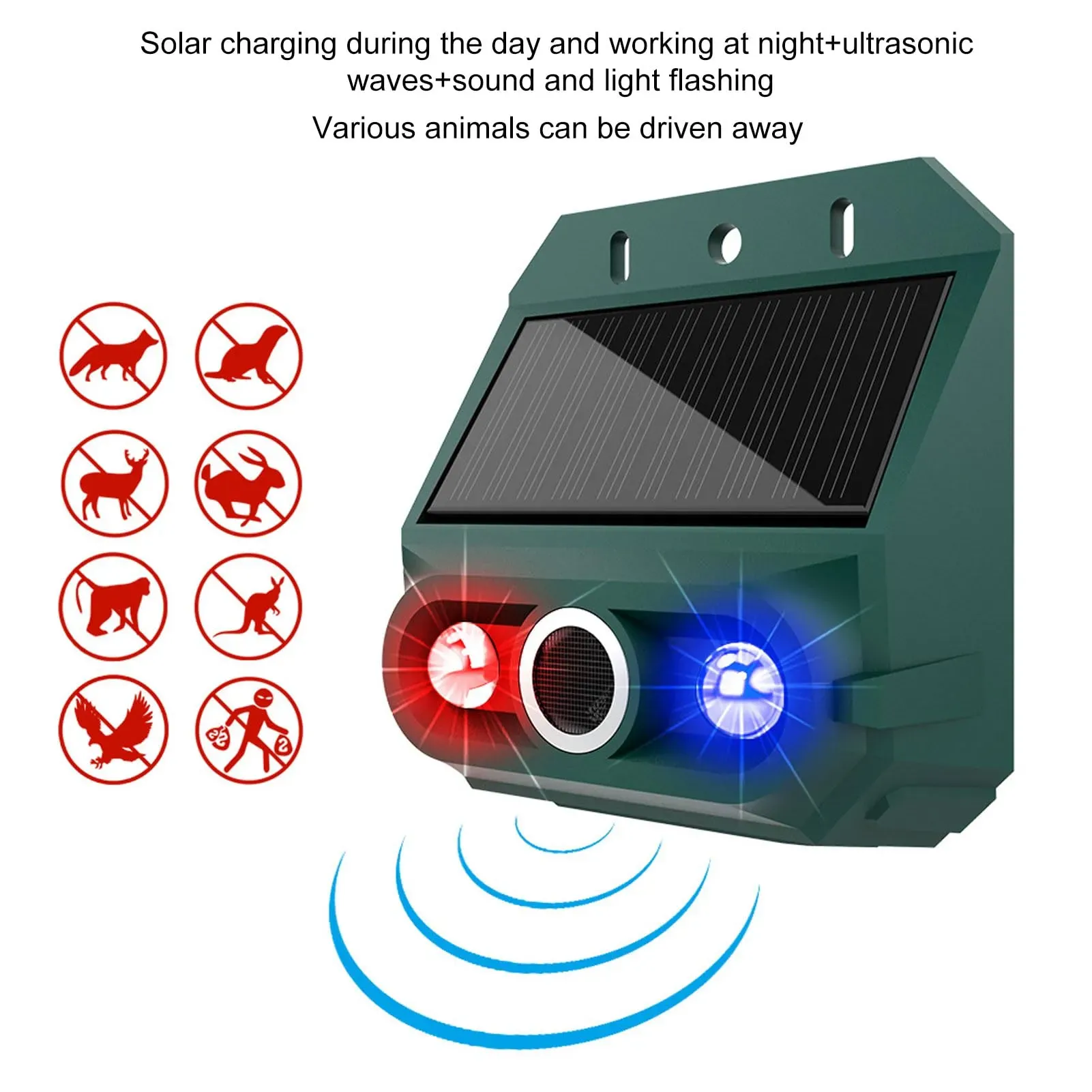 2 Pack Solar Powered Motion Sensor Alarm with 129dB Siren & Strobe Light, IP55 Waterproof 4 Modes Outdoor Security Device for Yard, Farm, Garden and Home Protection