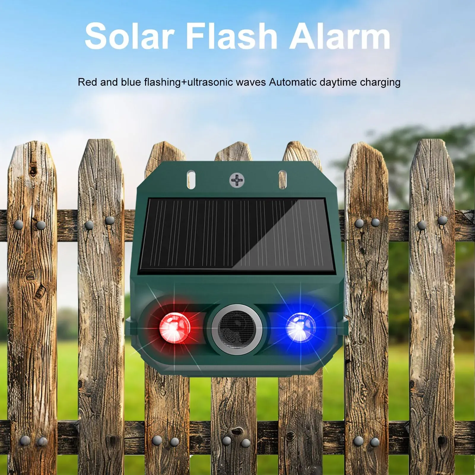 2 Pack Solar Powered Motion Sensor Alarm with 129dB Siren & Strobe Light, IP55 Waterproof 4 Modes Outdoor Security Device for Yard, Farm, Garden and Home Protection