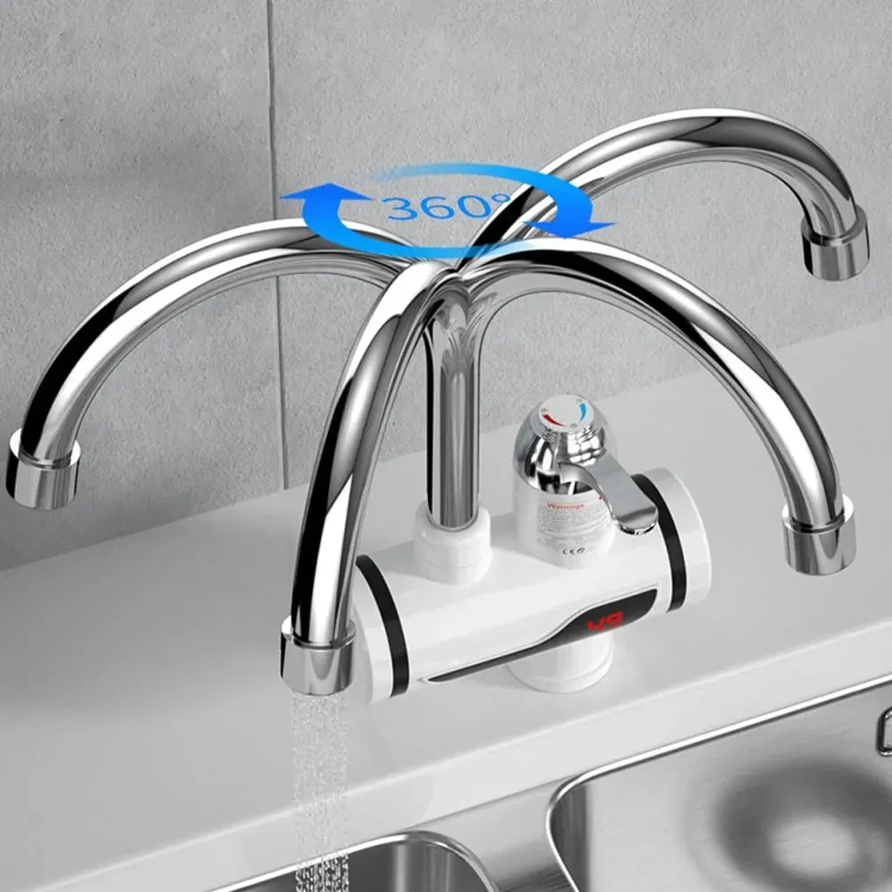 360 Degree Rotatable Instant Electric Hot Water Tap, Tankless Fast Heating Kitchen Faucet with Cold & Hot Water Function for Household Use