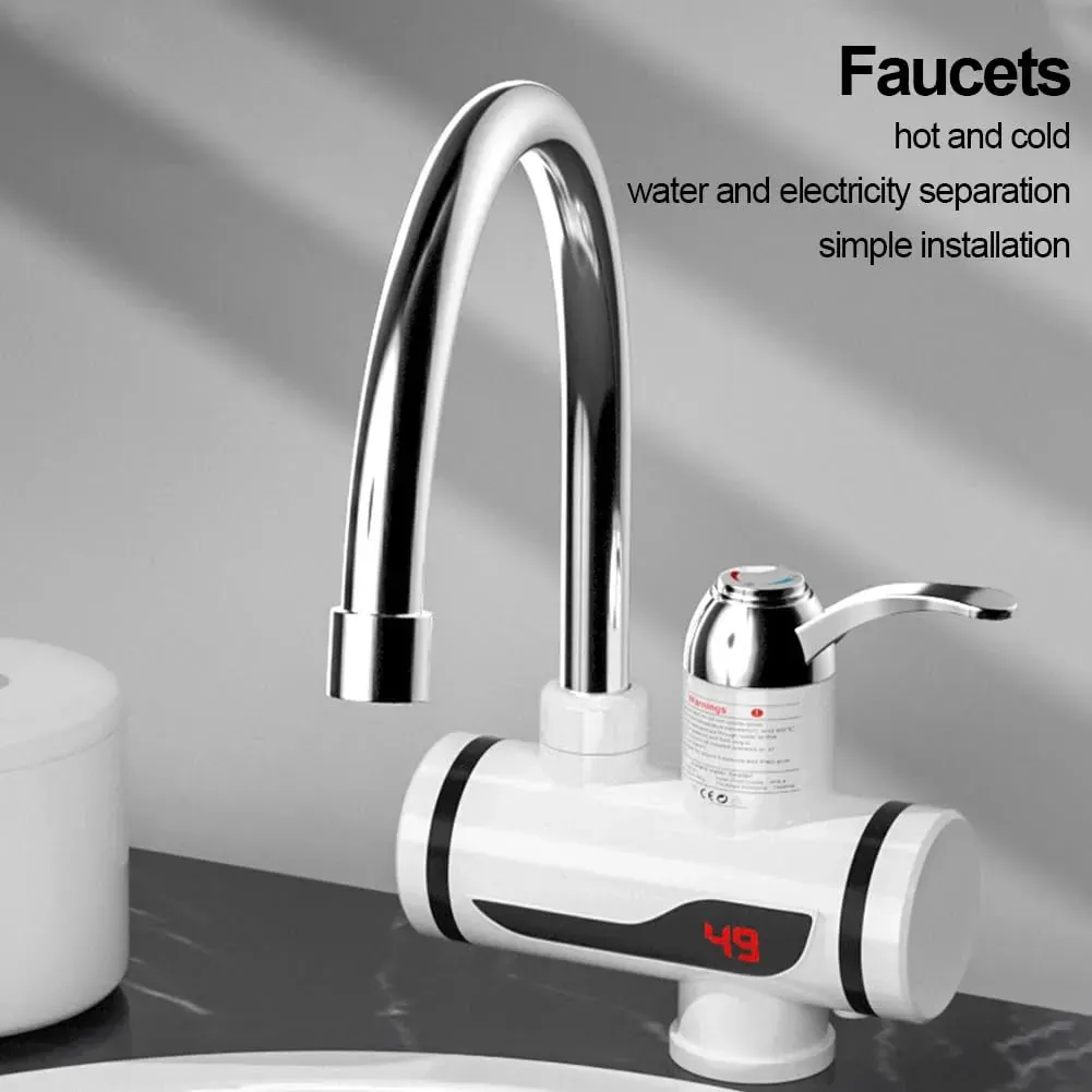360 Degree Rotatable Instant Electric Hot Water Tap, Tankless Fast Heating Kitchen Faucet with Cold & Hot Water Function for Household Use
