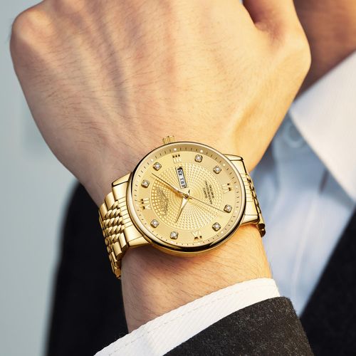 Men Classic Business Dress Watch, Stainless Steel Band Analog Quartz Wristwatch with Roman Numeral Dial, Day Date Window, Luminous Display, 30 Meter Water Resistant