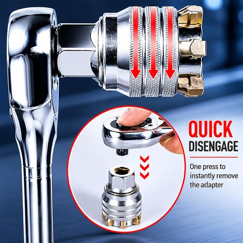 Multi-Function Adjustable Universal Socket Wrench, All-in-One Universal Repair Tool Compatible with Ratchet, Torque Wrench and Electric Power Drill for General Maintenance
