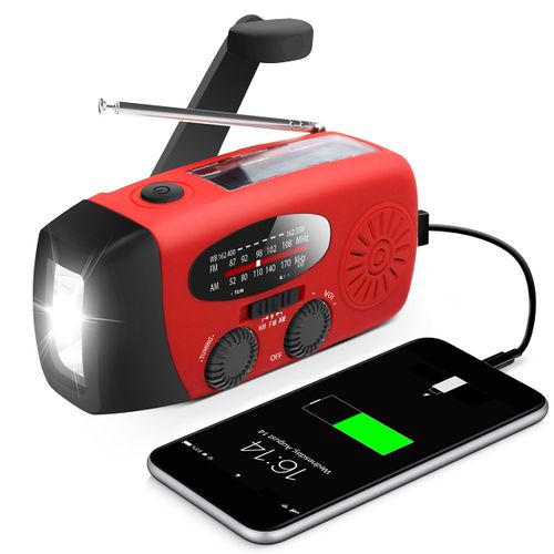 Multifunctional Emergency Hand Crank Weather Radio, Portable AM FM NOAA Radio with LED Flashlight 2000mAh Power Bank for Phone Charging, Solar and USB Dual Charging Design for Camping Emergency Preparedness