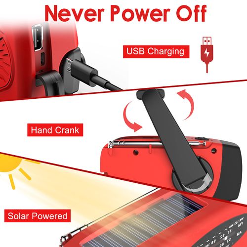 Multifunctional Emergency Hand Crank Weather Radio, Portable AM FM NOAA Radio with LED Flashlight 2000mAh Power Bank for Phone Charging, Solar and USB Dual Charging Design for Camping Emergency Preparedness