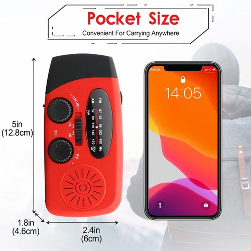 Multifunctional Emergency Hand Crank Weather Radio, Portable AM FM NOAA Radio with LED Flashlight 2000mAh Power Bank for Phone Charging, Solar and USB Dual Charging Design for Camping Emergency Preparedness