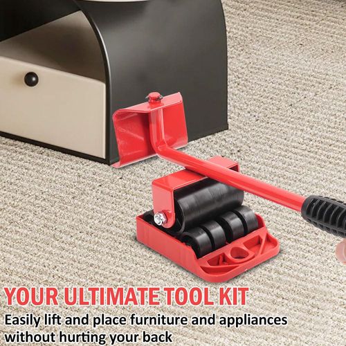 Red Heavy Duty Furniture Lifter and Mover Tool Set with Wheels, Convenient Slider Dolly Rollers for Easy Moving Sofa Bed Cabinet Washing Machine and Large Household Appliances