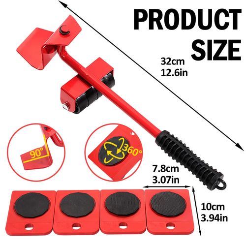 Red Heavy Duty Furniture Lifter and Mover Tool Set with Wheels, Convenient Slider Dolly Rollers for Easy Moving Sofa Bed Cabinet Washing Machine and Large Household Appliances
