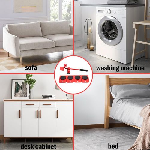 Red Heavy Duty Furniture Lifter and Mover Tool Set with Wheels, Convenient Slider Dolly Rollers for Easy Moving Sofa Bed Cabinet Washing Machine and Large Household Appliances