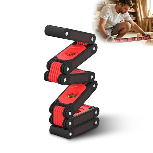 Magnetic Folding Level with Four Easy to Read Level Bubbles, Multi Angle Precision Measuring Tool Ideal for Woodworking and Construction Applications