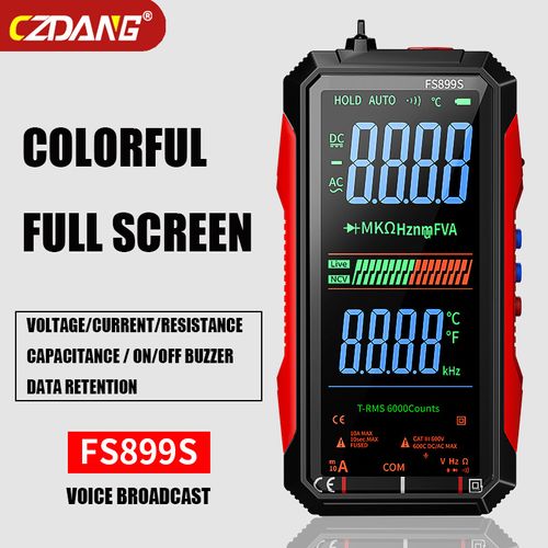 FS899S USB-C Rechargeable True RMS 6000 Counts Digital Multimeter, Large Backlight Display Multimeter Measuring AC DC Voltage Current Resistance Frequency Continuity NCV Temperature for Household and Industrial Maintenance