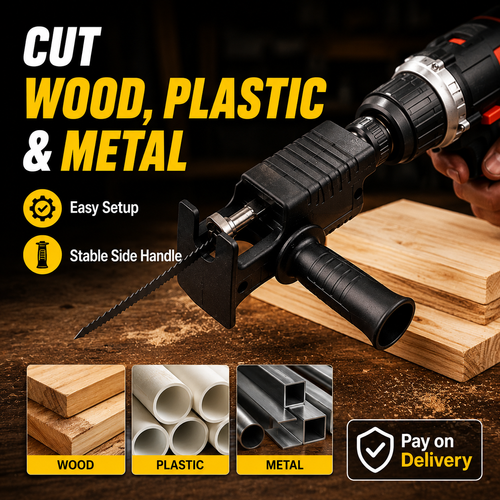 Multifunctional Reciprocating Saw Adapter Turning Electric Drill into Jig Saw, Ergonomic Handle Saw Converter Attachment with 3 Saw Blades for Wood and Metal Cutting Buy 1 Get 2