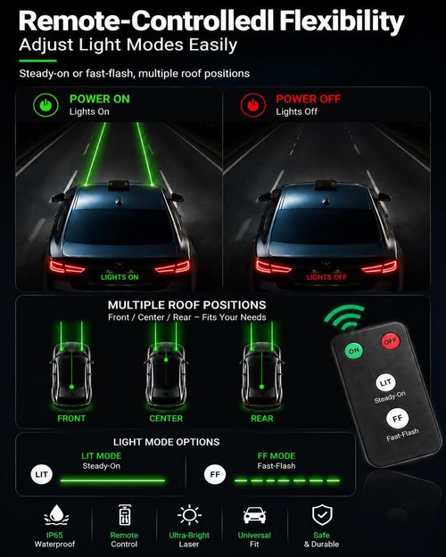 2PCS Black Wireless Vehicle Roof Laser Strobe Lights with Remote Control, Emergency Flashing LED Warning Anti-Collision Exterior Decoration Lights Compatible with Cars and Trucks Buy 1 Get 2