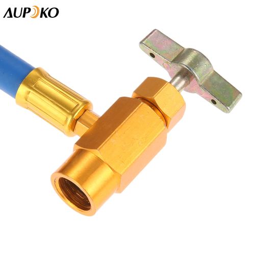R134A Air Conditioning Refrigerant Charge Hose Kit Equipped with Pressure Gauge and 1/2 Inch Self-Sealing Valve Can, Professional Recharge Hose Set for Automobile AC Refrigerant Adding Work