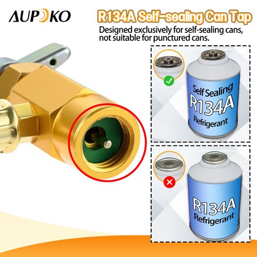 R134A Air Conditioning Refrigerant Charge Hose Kit Equipped with Pressure Gauge and 1/2 Inch Self-Sealing Valve Can, Professional Recharge Hose Set for Automobile AC Refrigerant Adding Work