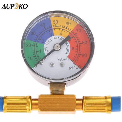 R134A Air Conditioning Refrigerant Charge Hose Kit Equipped with Pressure Gauge and 1/2 Inch Self-Sealing Valve Can, Professional Recharge Hose Set for Automobile AC Refrigerant Adding Work