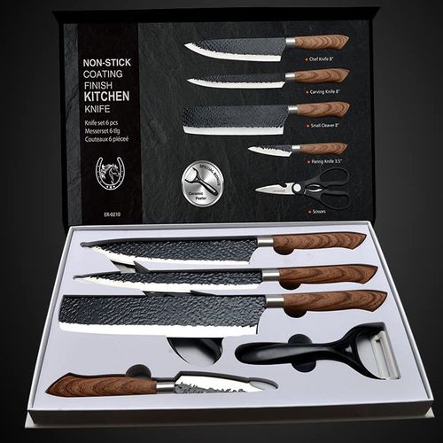 6 Pieces Forged Stainless Steel Kitchen Knife Set, Complete Cutlery Kit with Chef Slicing Paring Knives, Scissors, Ceramic Peeler and Protective Gift Storage Case for Home Cooking Use