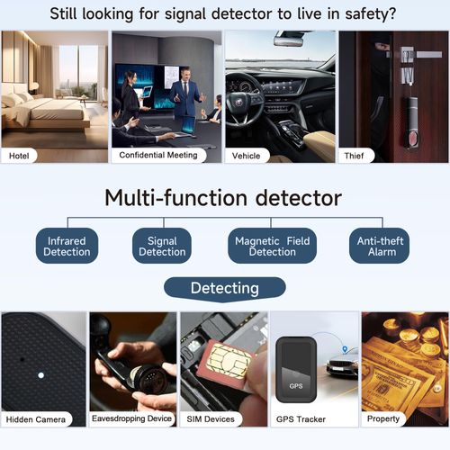 Multi Function Anti Spy Hidden Camera Detector, RF Signal Strength Detection Infrared Camera Finder Vibration Alert Magnetic Detector Sweeper to Locate Hidden Cameras Bugs GPS Trackers for Hotel Travel Privacy Safety
