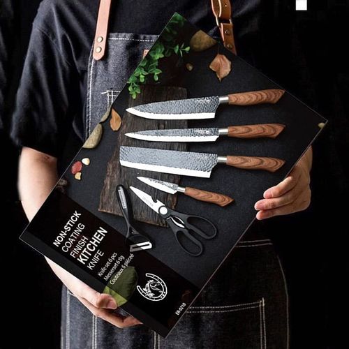 6 Pieces Forged Stainless Steel Kitchen Knife Set, Complete Cutlery Kit with Chef Slicing Paring Knives, Scissors, Ceramic Peeler and Protective Gift Storage Case for Home Cooking Use
