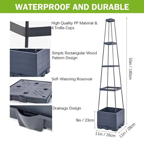 Self Watering Raised Garden Planter Bed Equipped With Trellis Tomato Cage, Ideal Planter Box For Climbing Plants, Vegetables, Vines And Flowers For Patio Balcony Outdoor Backyard Cultivation