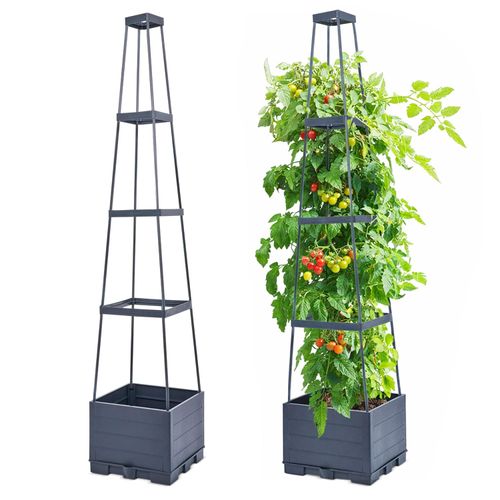 Self Watering Raised Garden Planter Bed Equipped With Trellis Tomato Cage, Ideal Planter Box For Climbing Plants, Vegetables, Vines And Flowers For Patio Balcony Outdoor Backyard Cultivation