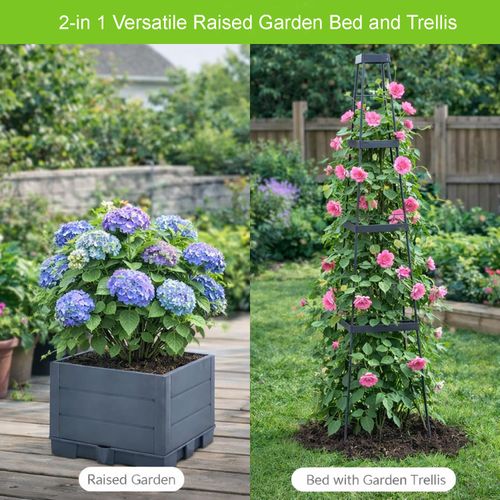 Self Watering Raised Garden Planter Bed Equipped With Trellis Tomato Cage, Ideal Planter Box For Climbing Plants, Vegetables, Vines And Flowers For Patio Balcony Outdoor Backyard Cultivation