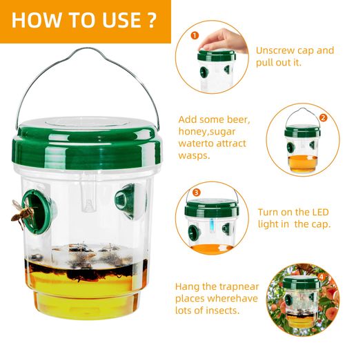 3 Pieces Solar Energy Wasp Trap, Weather Resistant Outdoor Insect Catcher Effectively Traps Wasps, Hornets, Carpenter Bees And Other Flying Pests For Yard Garden Pest Control