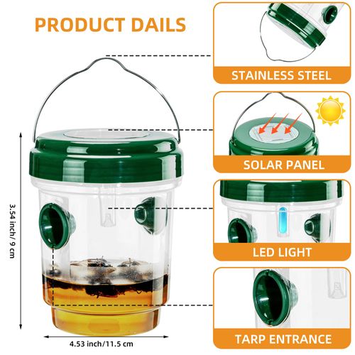 3 Pieces Solar Energy Wasp Trap, Weather Resistant Outdoor Insect Catcher Effectively Traps Wasps, Hornets, Carpenter Bees And Other Flying Pests For Yard Garden Pest Control