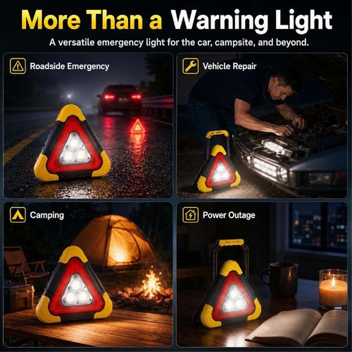 3-in-1 Solar Emergency Triangle Warning Light, Solar and USB Rechargeable LED Road Flare, Waterproof Reflective Safety Triangle for Car, Truck and RV Breakdown, Accident and Roadside Emergency, Buy 1 Get 2, COD Free Shipping