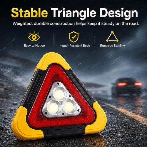 3-in-1 Solar Emergency Triangle Warning Light, Solar and USB Rechargeable LED Road Flare, Waterproof Reflective Safety Triangle for Car, Truck and RV Breakdown, Accident and Roadside Emergency, Buy 1 Get 2, COD Free Shipping