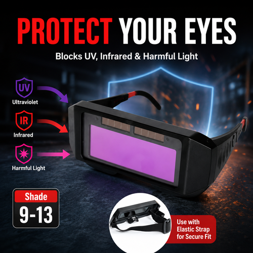 LCD Auto Darkening Welding Goggles with 2 Sensors, Solar Powered Wrap-Around Welder Safety Glasses for TIG, MIG, MMA and Plasma Cutting, Buy 1 Get 2 with Free Elastic Strap and 10 Protective Lens Covers, COD Free Shipping
