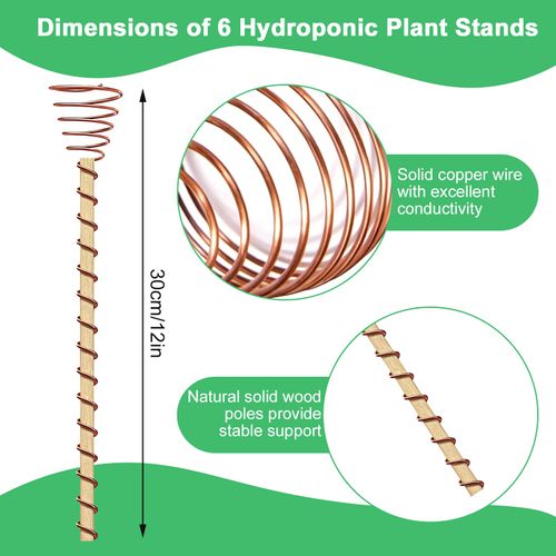 6PCS Electroculture Plant Stakes with Copper Coil Wire, Wooden Garden Support Rods for Indoor and Outdoor Gardening, Potted Plants, Vegetables and Flowers, COD Free Shipping and Pay on Delivery