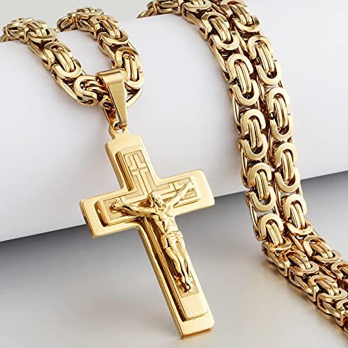 60cm Gold Layered Cross Necklace for Men and Women, Big Side Cross Pendant Necklace, Christian Religious Jewelry for Daily Wear, Church, Prayer and Gifts, COD Free Shipping and Pay on Delivery