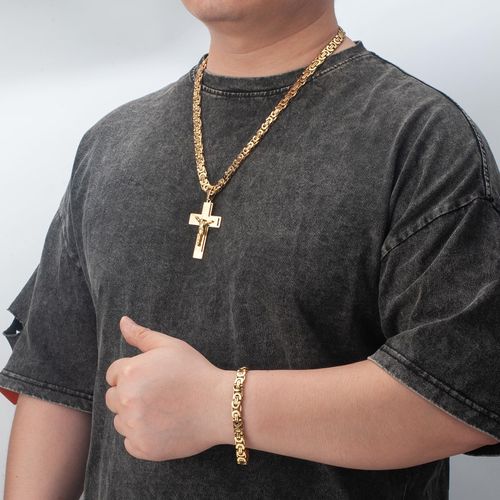 60cm Gold Layered Cross Necklace for Men and Women, Big Side Cross Pendant Necklace, Christian Religious Jewelry for Daily Wear, Church, Prayer and Gifts, COD Free Shipping and Pay on Delivery