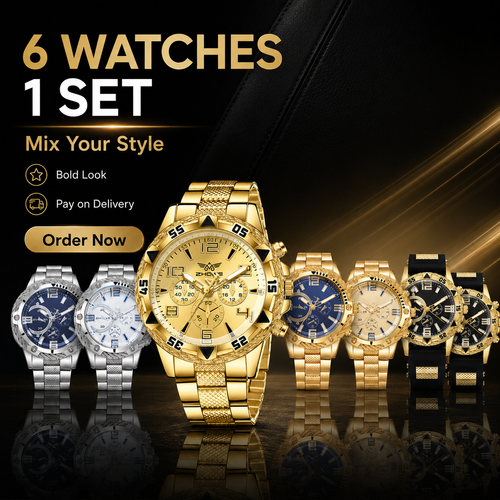6PCS Luxury Men’s Quartz Watch Set, Fashion Wristwatches for Parties, Business Events, Daily Wear, Birthdays and Gifts, High-End Style Watch Pack with COD Free Shipping and Pay on Delivery