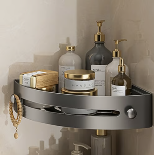 This easy-to-install, drill-free corner storage shelf completely revolutionizes bathroom organization.r Walls),CORNER SHOWER SHELF