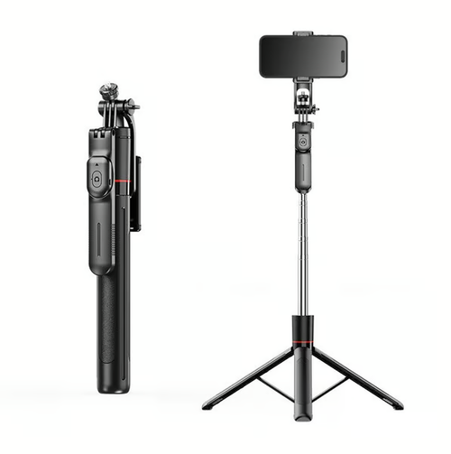 📹📱2-in-1 Tripod & Selfie Stick - Master Every Move,BLACK SELFIE STICK