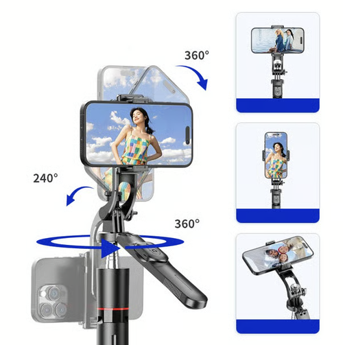 📹📱2-in-1 Tripod & Selfie Stick - Master Every Move,BLACK SELFIE STICK